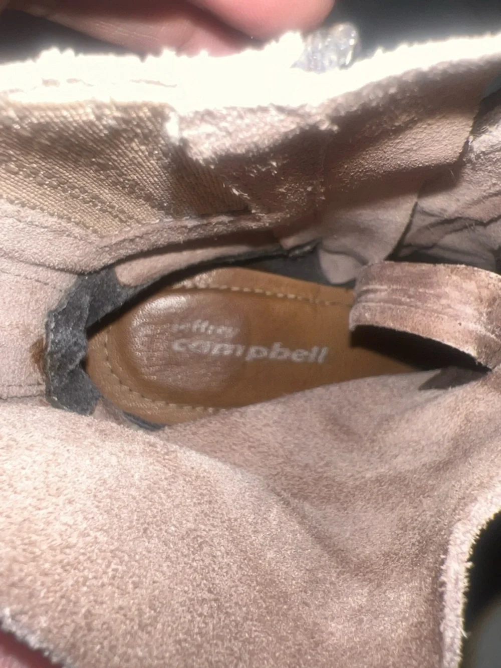 Jeffrey Campbell Taupe Suede Ankle Booties with Stacked Wood Heel - Picture 5 of 6